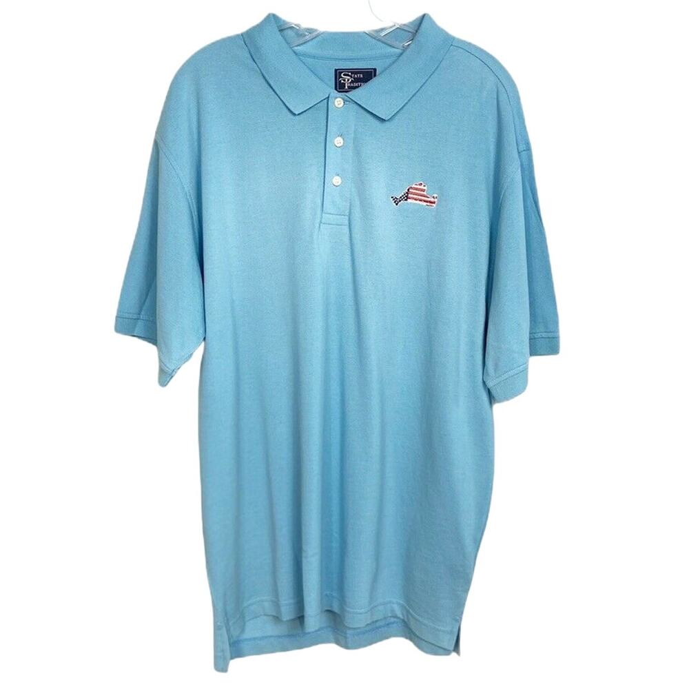 MARTHA'S VINEYARD STATE TRADITIONS USA Short Sleeve Polo Shirt BLUE LARGE NWT